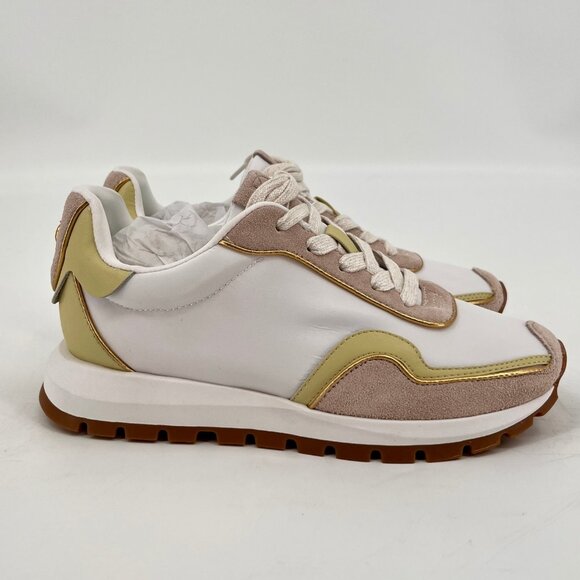 Donna Karan New York Binx Lace‑Up Sneaker Size 6M White Beige Gold Accent Retro - Picture 3 of 12